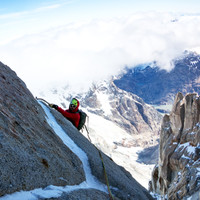 brunner-nachstieg-supercanaleta.jpg <strong>Stefan in einer oberen der 19 Seillängen nach dem Eisschlauch</strong>