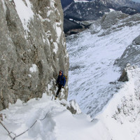 <span>Blick zurück auf den Zustieg. Dieser wäre mit etwas mehr Schnee sicherlich leichter gewesen</span>