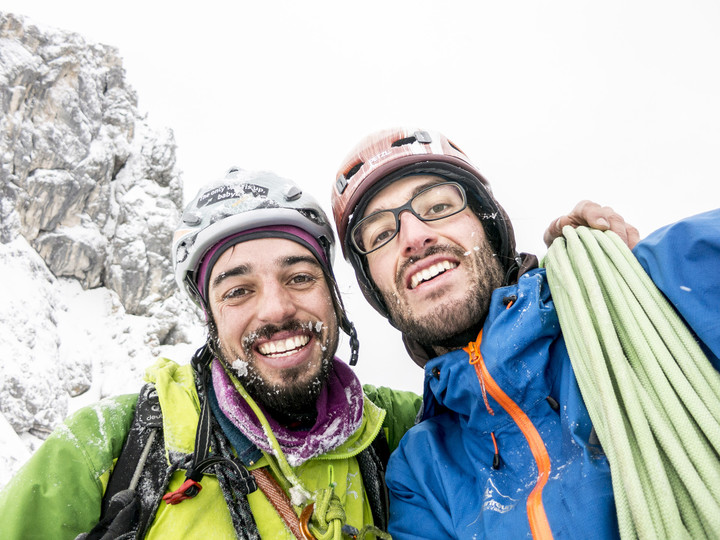 <strong>Felix und Timo am Ausstieg nach der erfolgreichen Erstbegehung vom Eisigen-Eder</strong><span> </span><span><span class=>© Timo Moser</span></span>