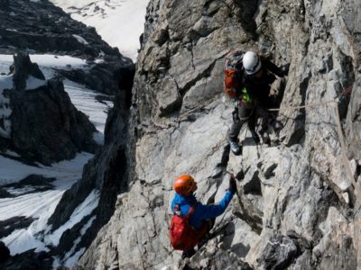 Bergsteiger am Ausstieg unter dem Ortler