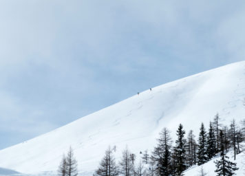 Thumbnail http://Skitourengeher%20und%20Abfahrtsspuren%20im%20Schnee%20mit%20Wedelspur